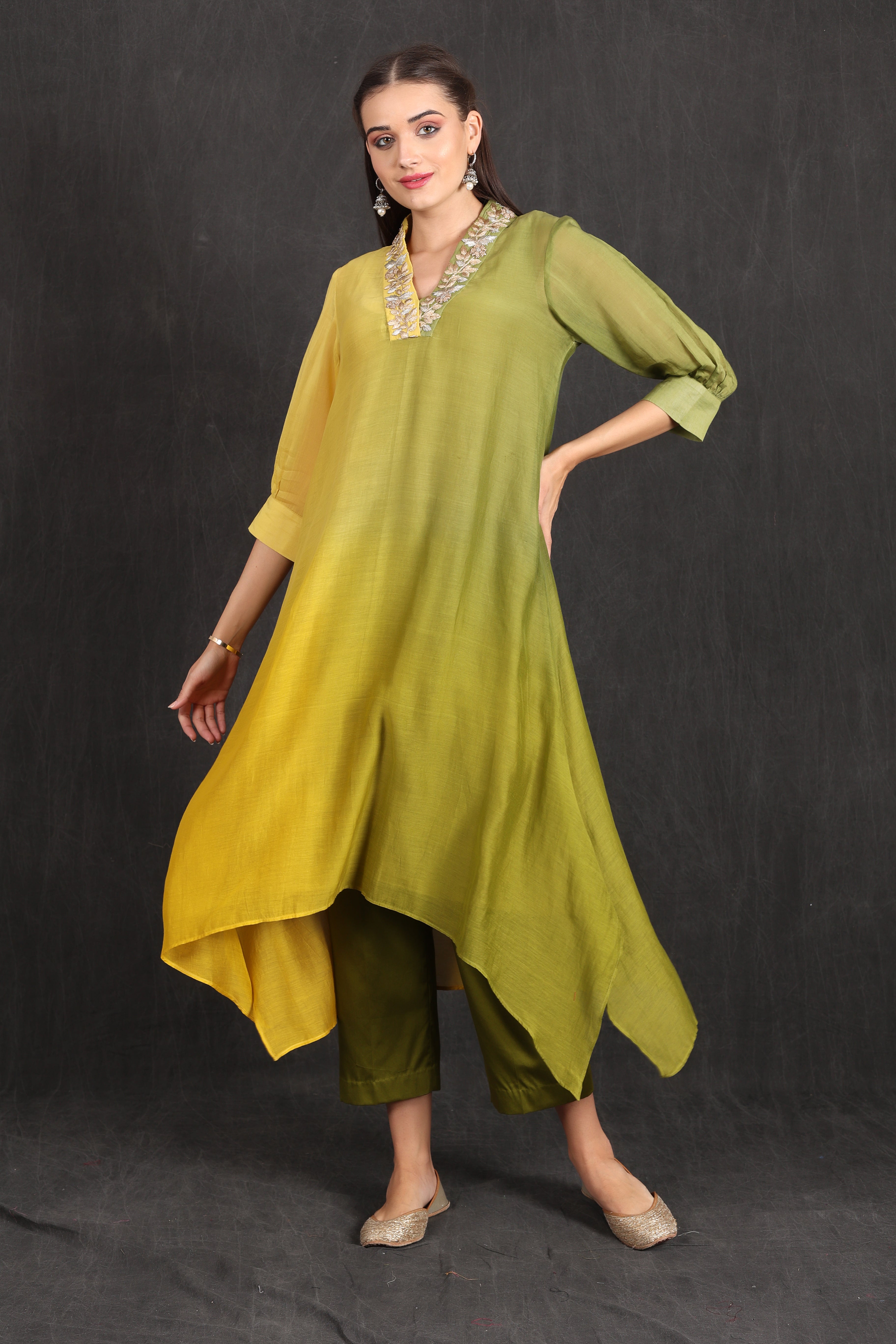 SAIRA - Green Yellow Ombre Kurta Set