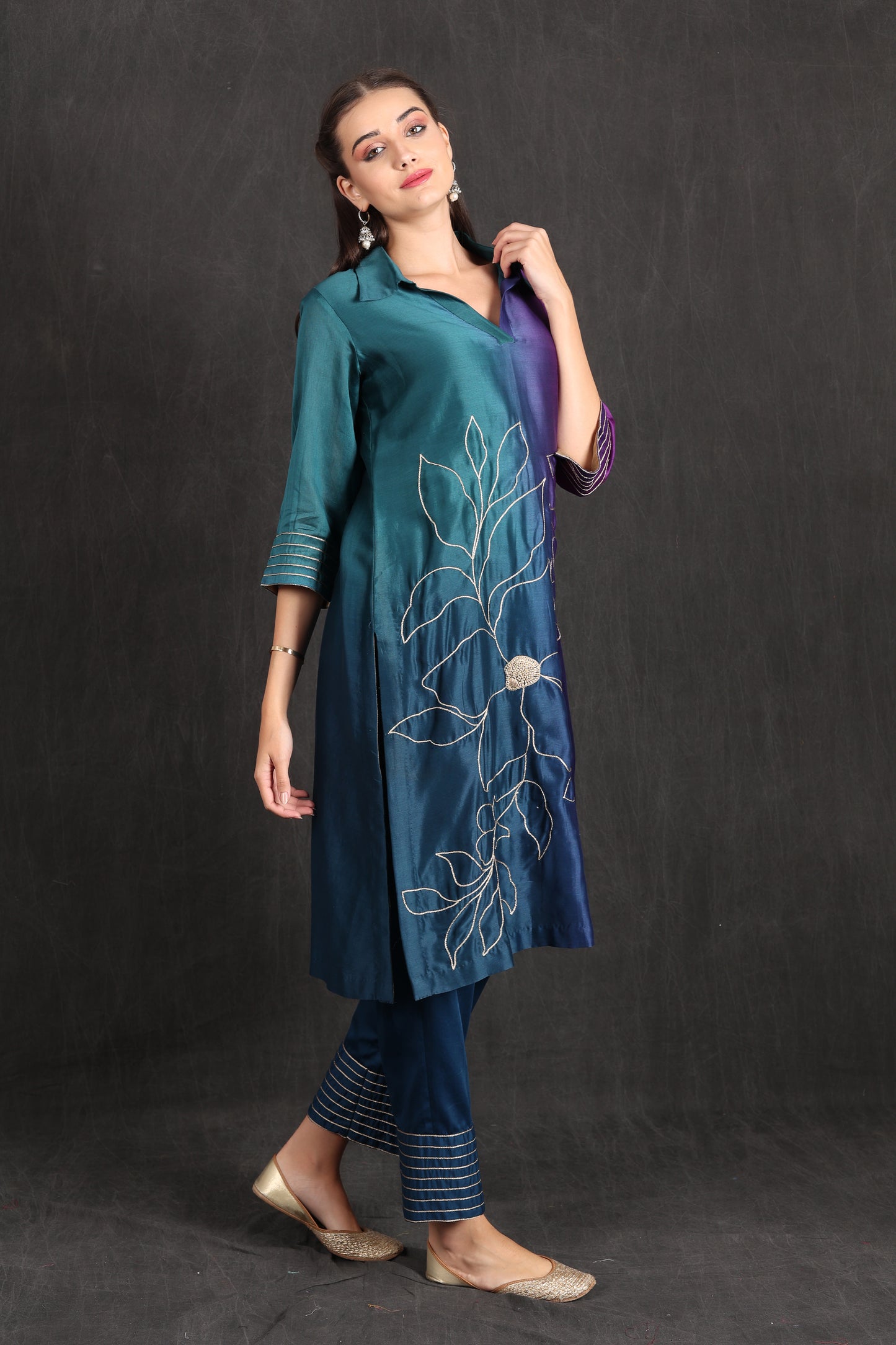ZAINAB- Teal Purple Ombre Kurta Set
