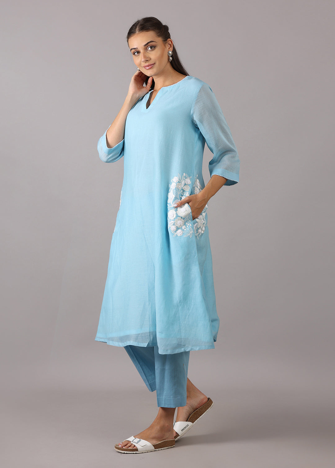SOORAJMUKHI- Powder blue A-line Kurta Set
