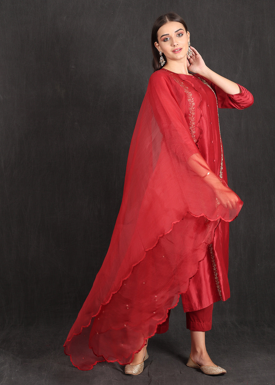 NIDA- Reddish Maroon Pleated Kurta Set