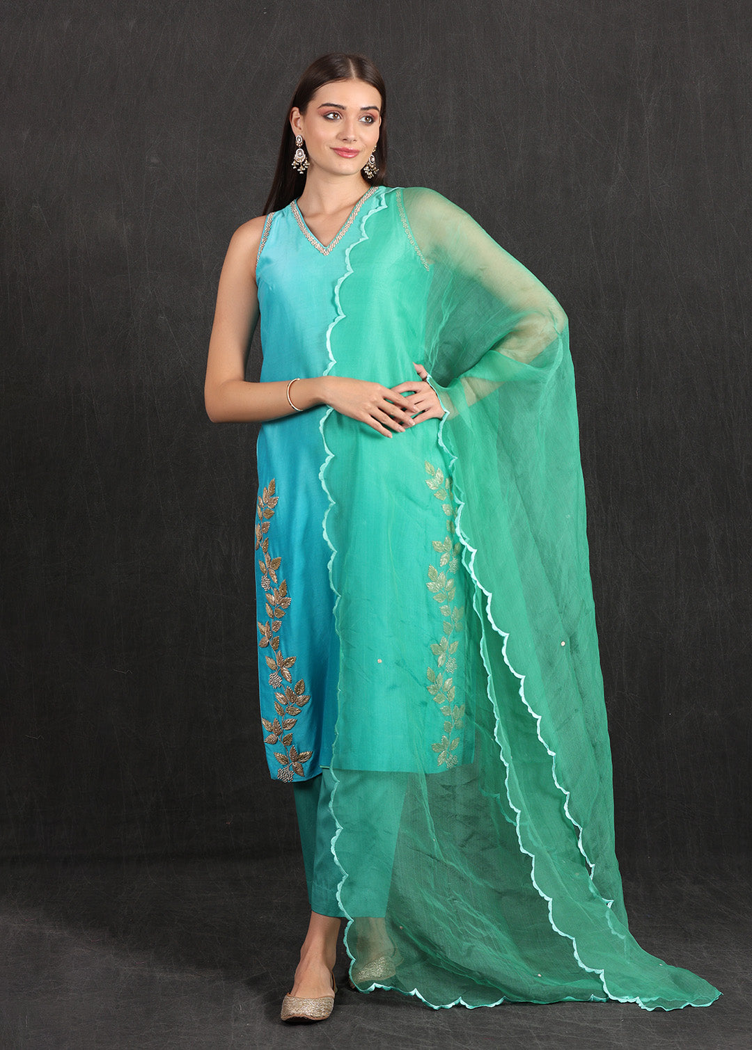 ZAHRA- Turquoise Ombre Suit