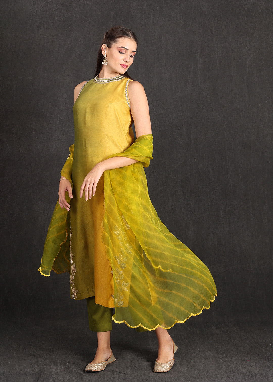 ZAHIRA- Green Yellow Ombre Suit