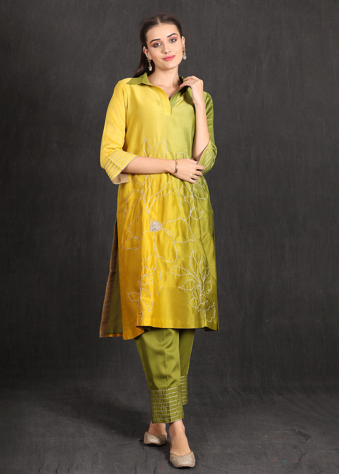 ZAINAB- Green Yellow Ombre Kurta Set
