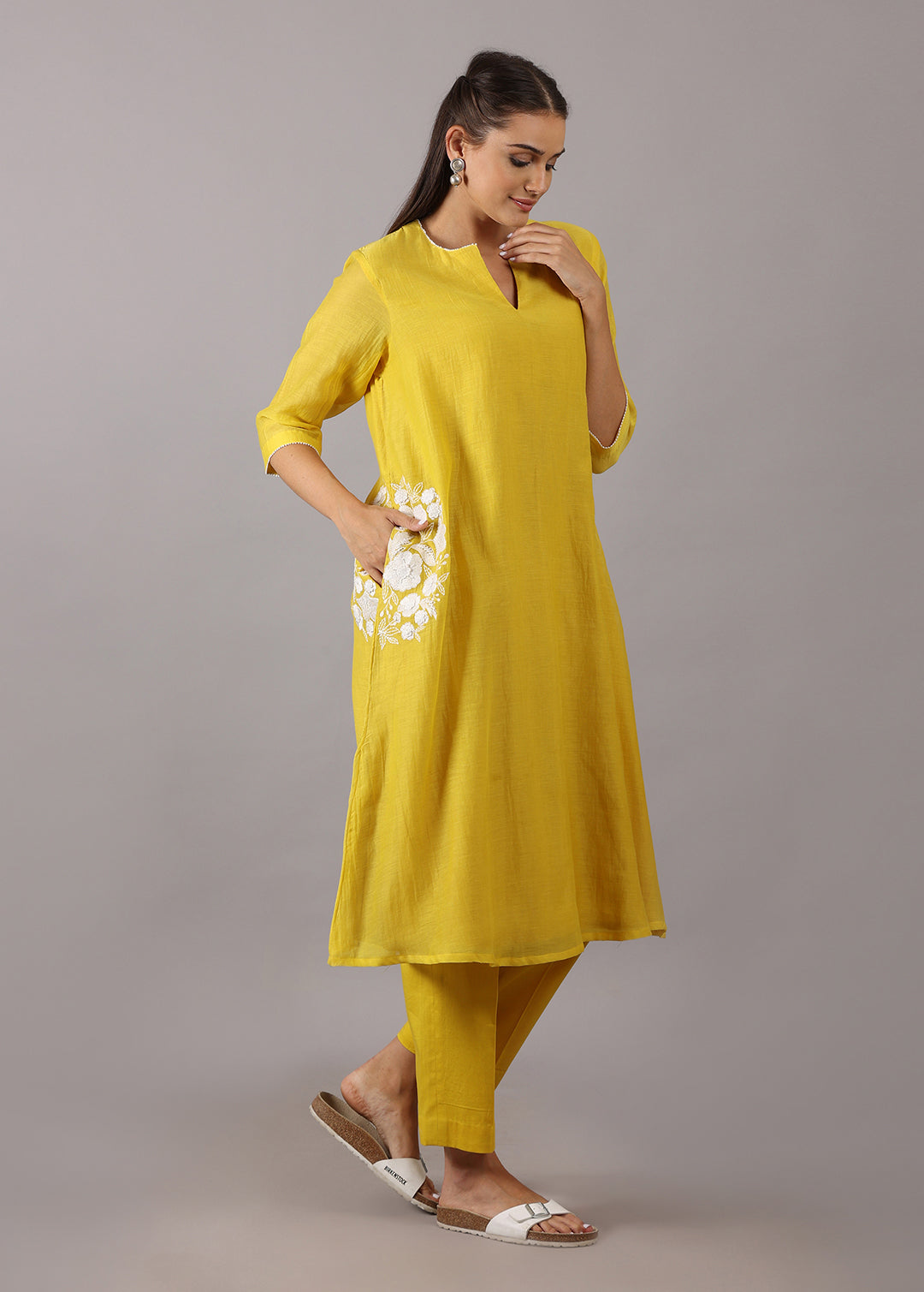 SOORAJMUKHI - Yellow A-line Kurta Set with Pockets