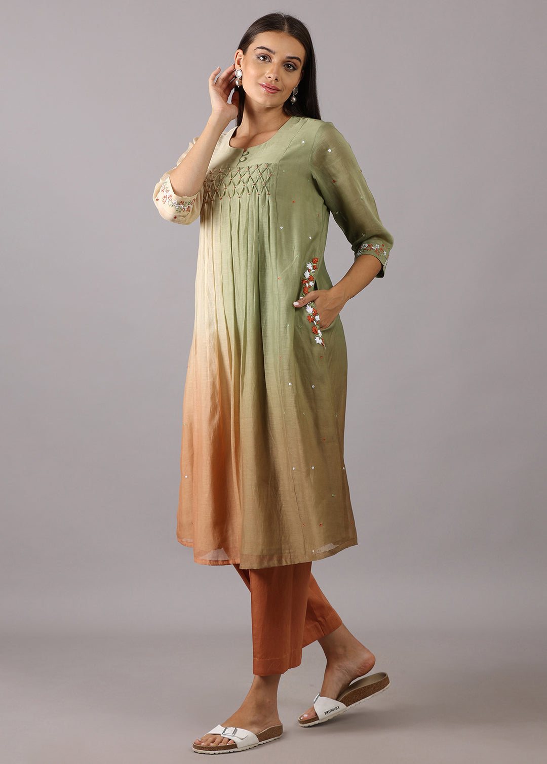 GODAVARI - Earthy Ombre Smocking Kurta Set