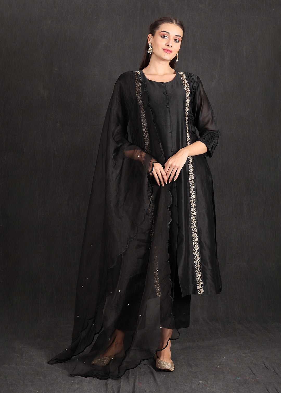 NIDA- Black Pleated Kurta Set