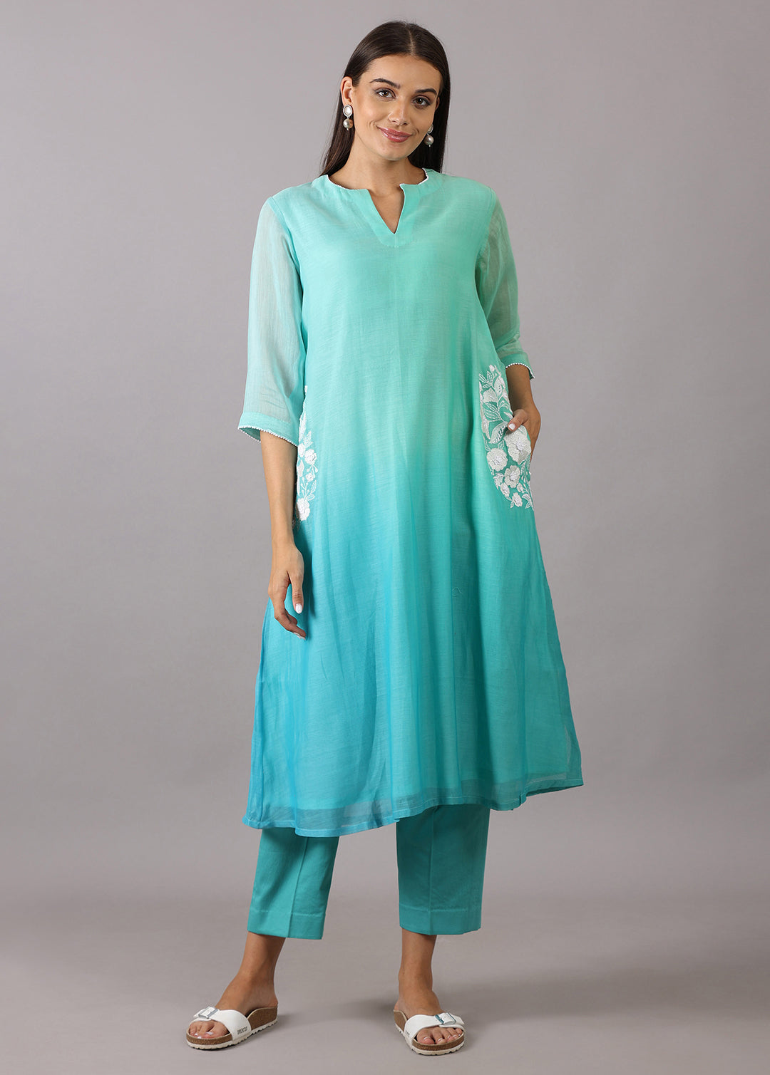 SOORAJMUKHI - Turquoise Ombre Kurta Set