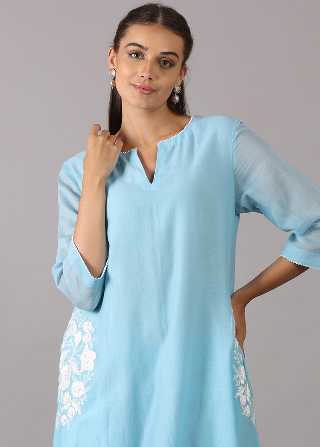 SOORAJMUKHI- Powder blue A-line Kurta Set