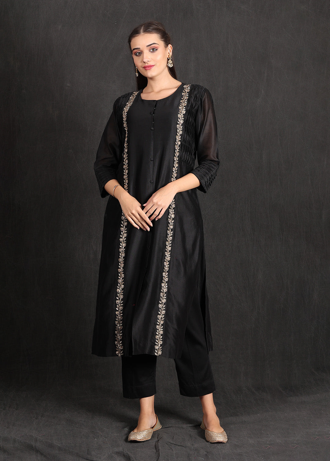 NIDA- Black Pleated Kurta Set