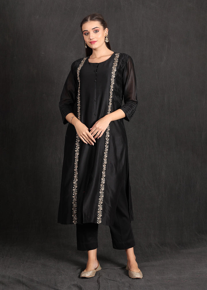 NIDA- Black Pleated Kurta Set