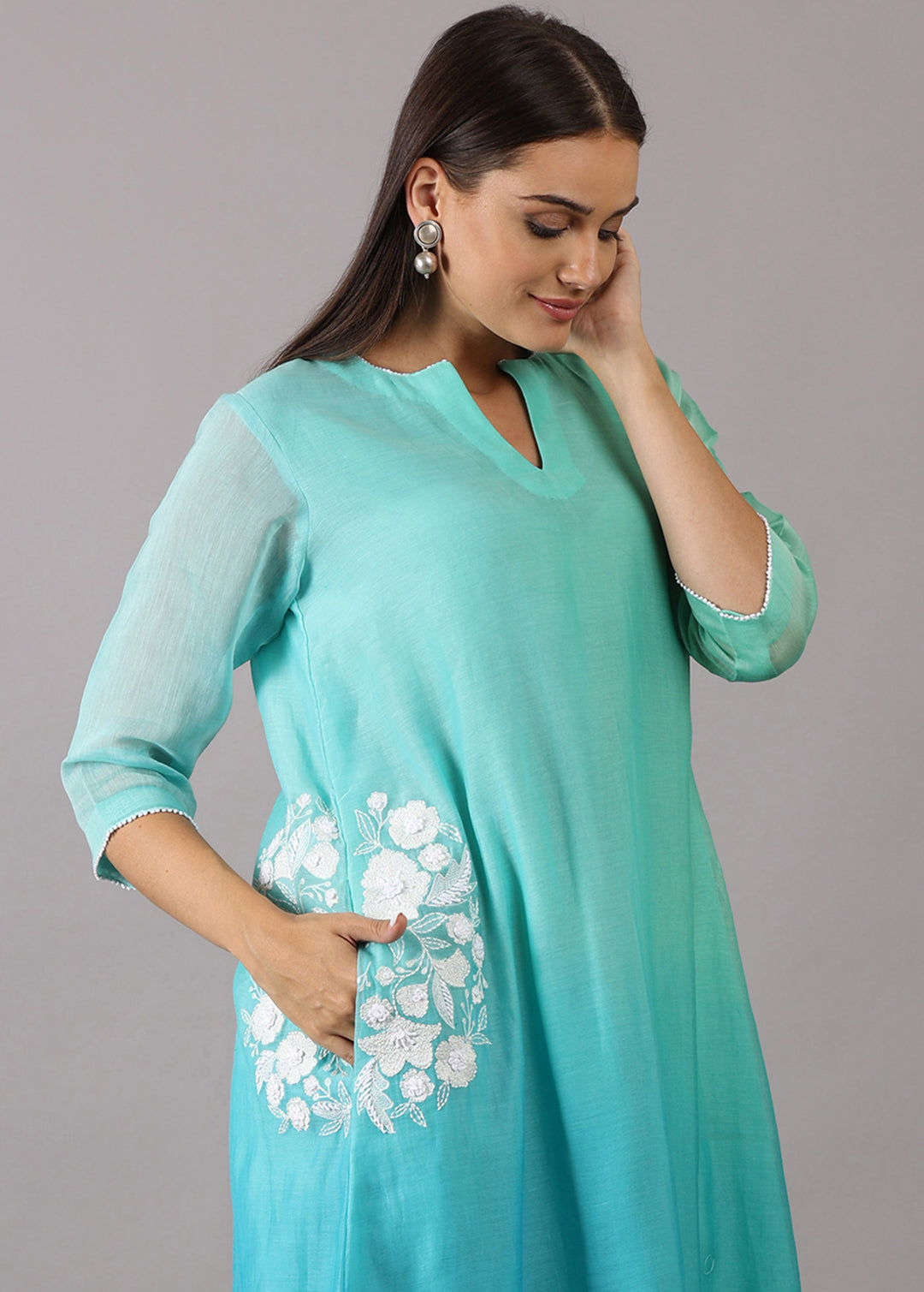 SOORAJMUKHI - Turquoise Ombre Kurta Set