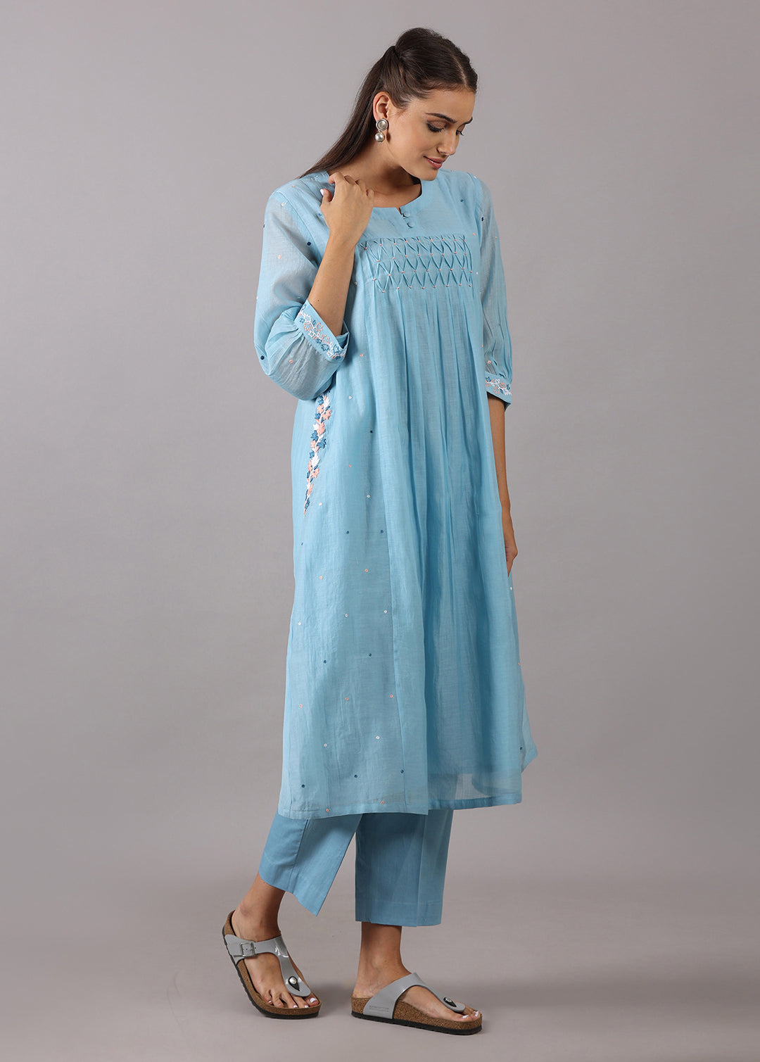 GODAVARI - Powder Blue Smocking Kurta Set