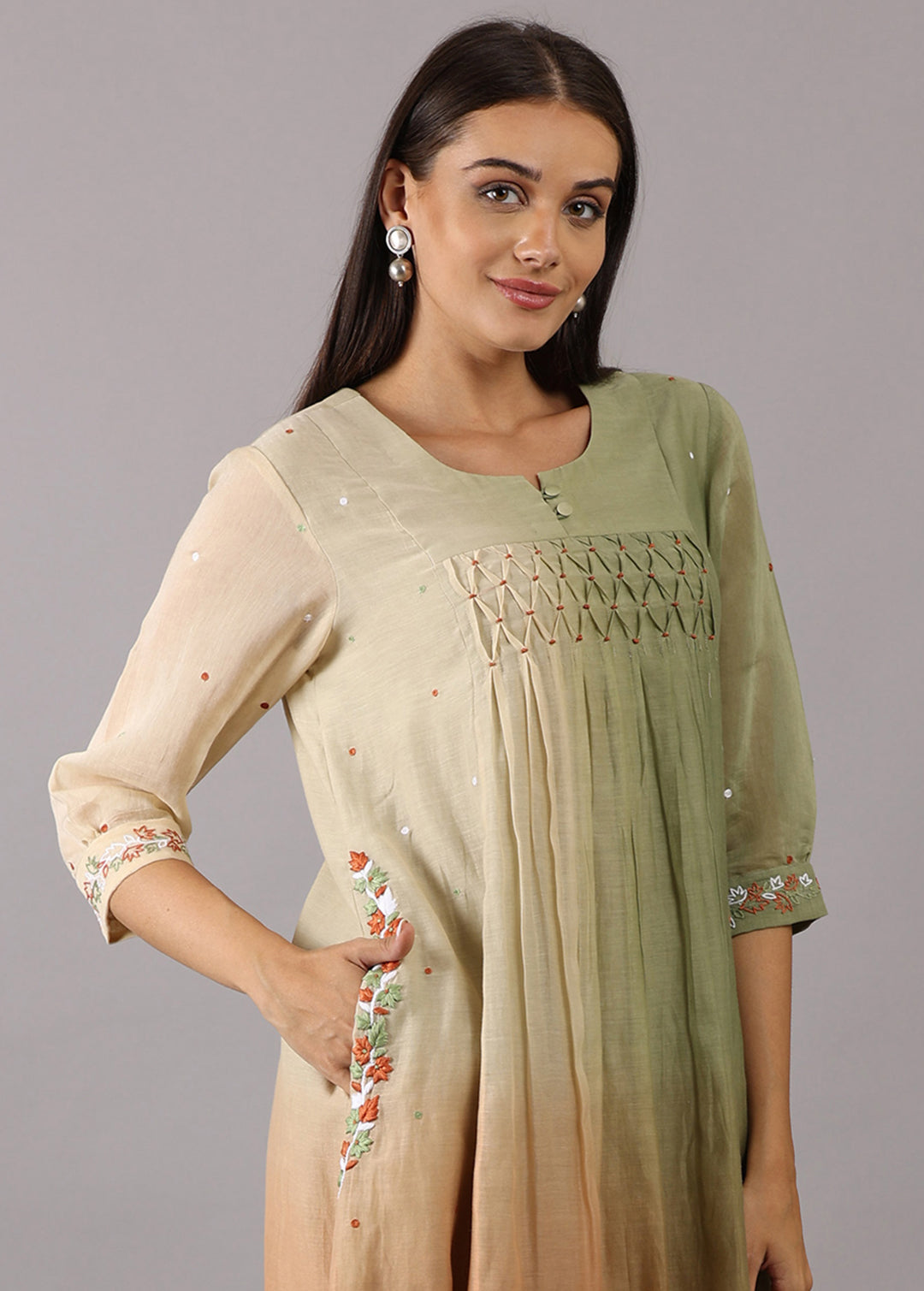 GODAVARI - Earthy Ombre Smocking Kurta Set