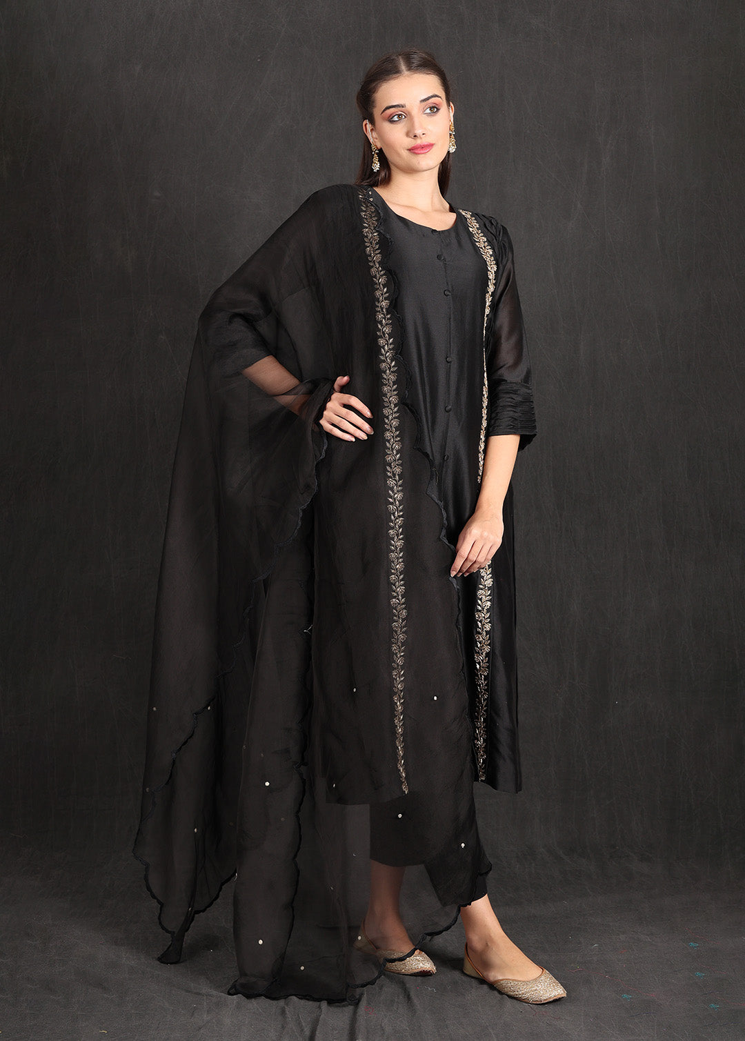 NIDA- Black Pleated Kurta Set