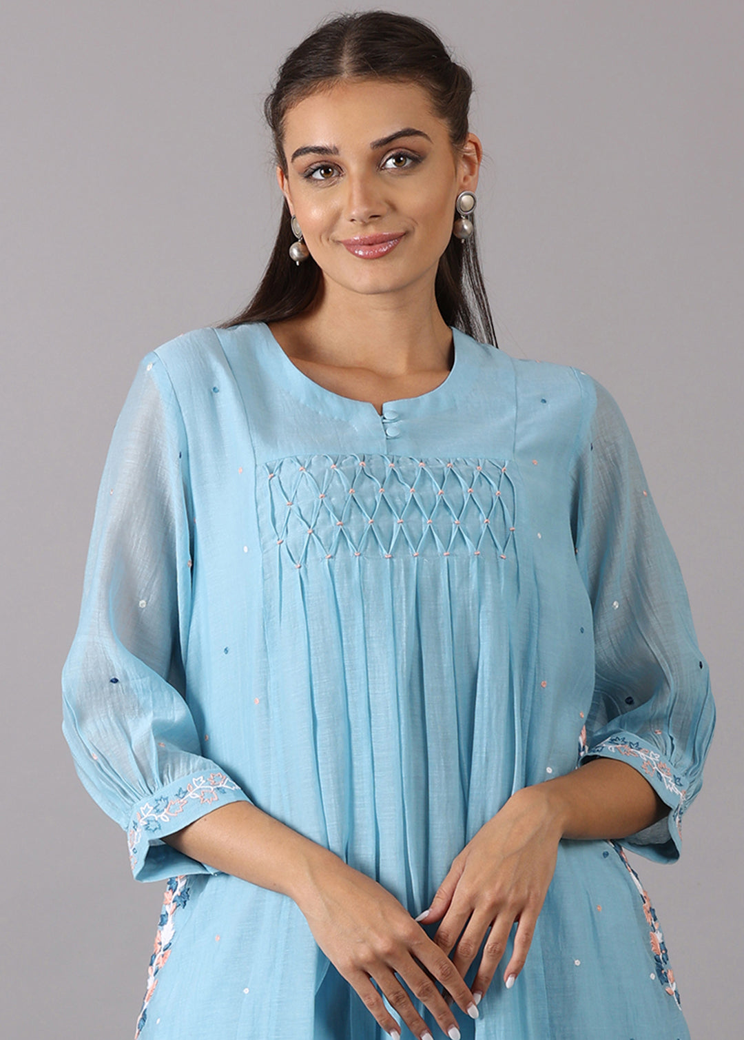 GODAVARI - Powder Blue Smocking Kurta Set
