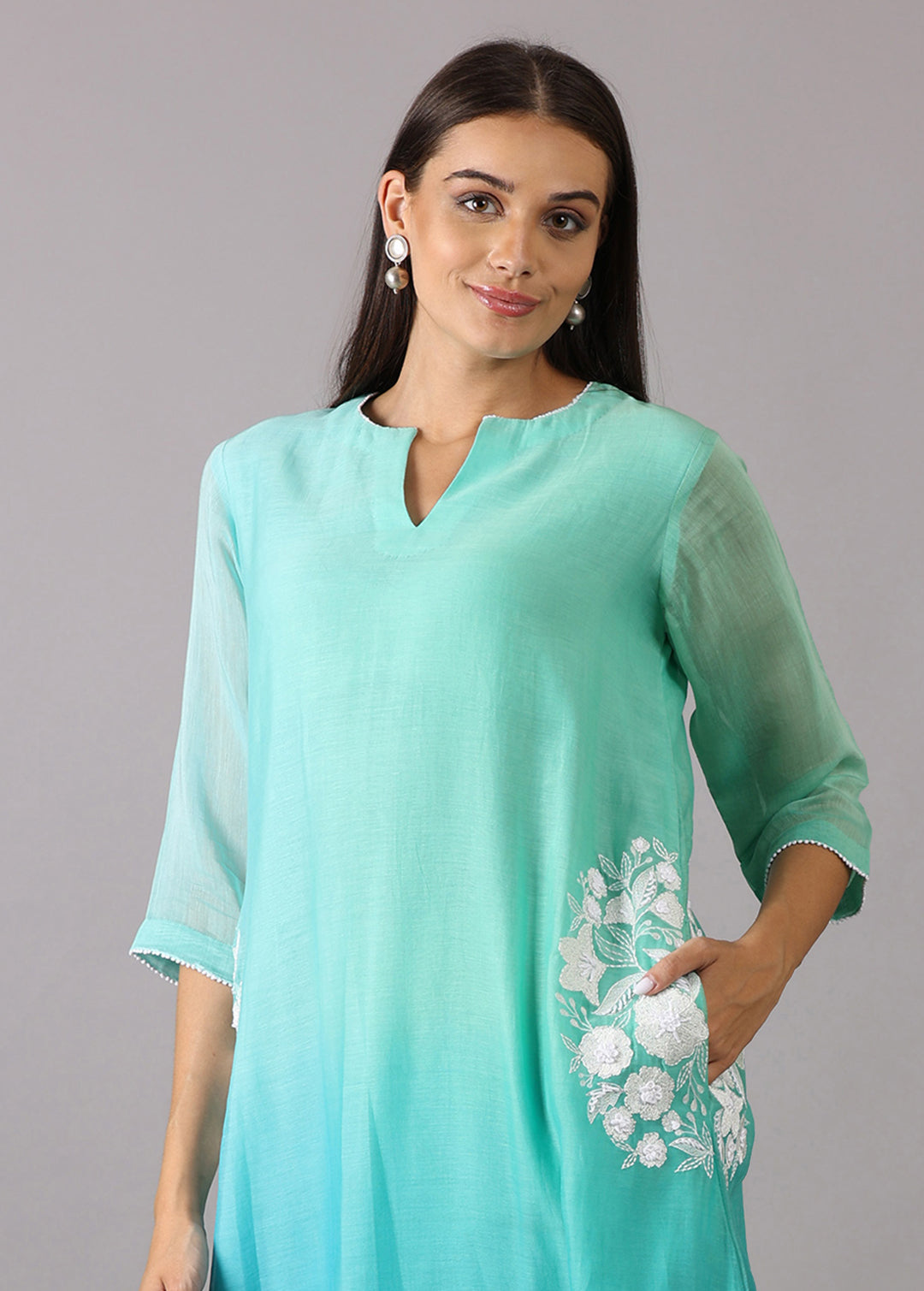 SOORAJMUKHI - Turquoise Ombre Kurta Set
