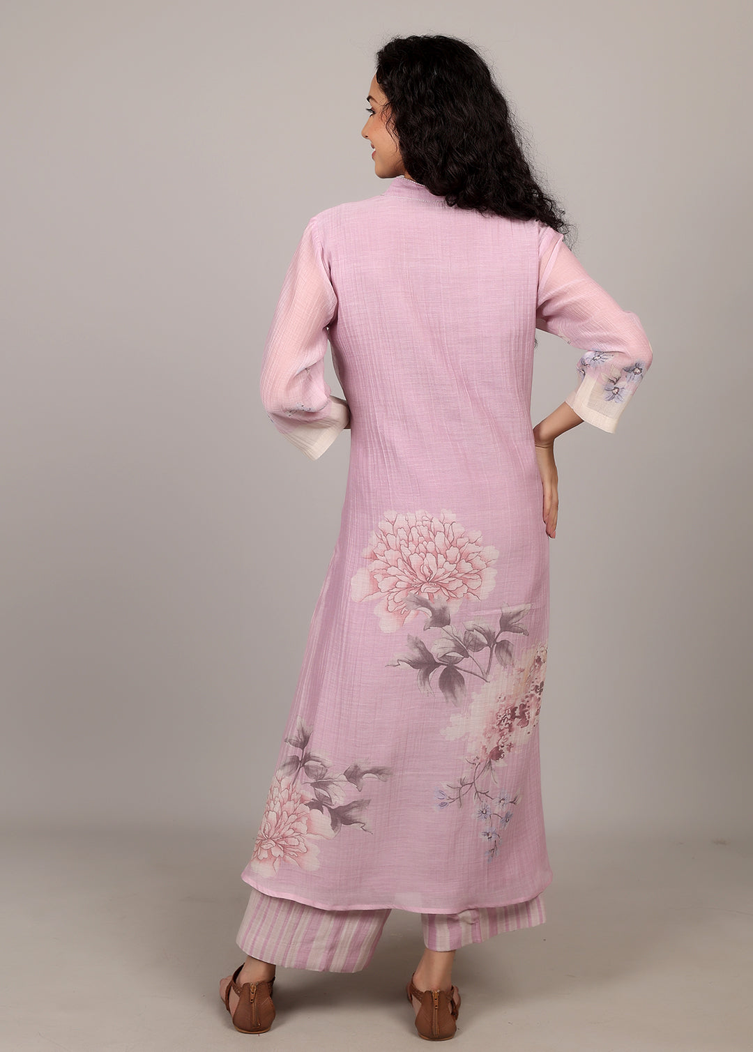 Lilac A-line Floral Kurta Set