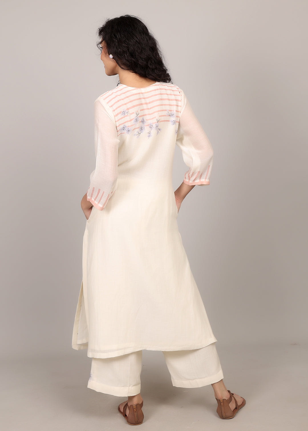 Ivory Smocking Floral Kurta Set