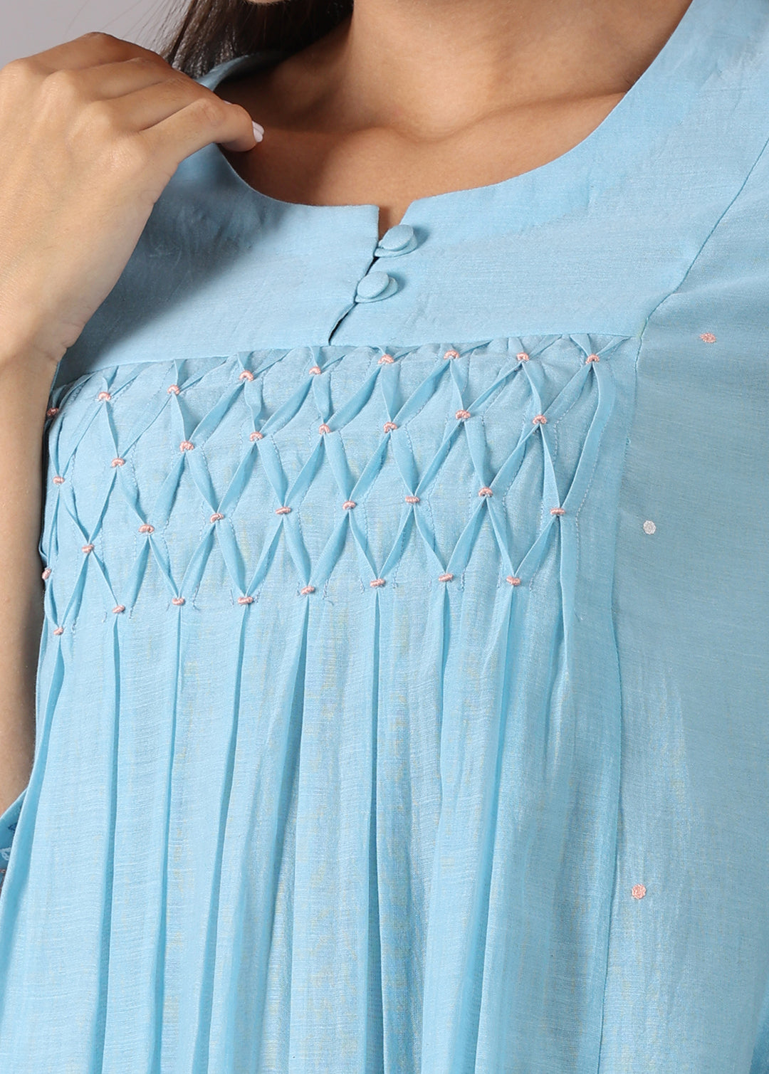 GODAVARI - Powder Blue Smocking Kurta Set