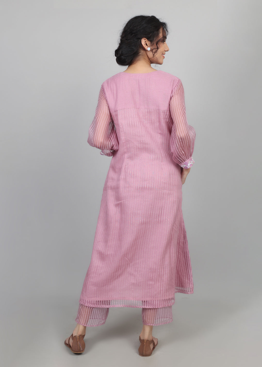 Lilac Cotton Organza Smocked Kurta Set