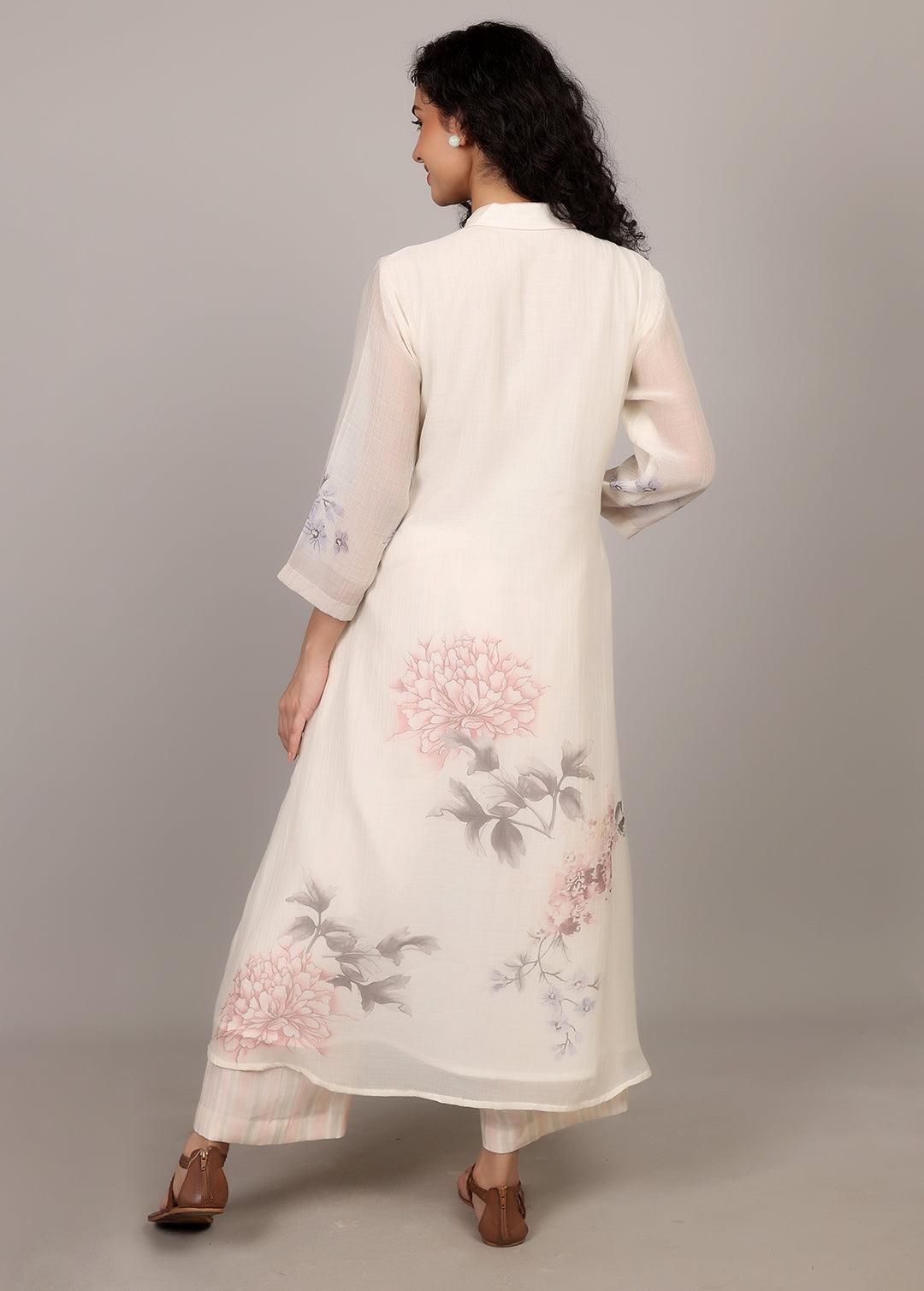 Ivory A-line Floral Kurta Set