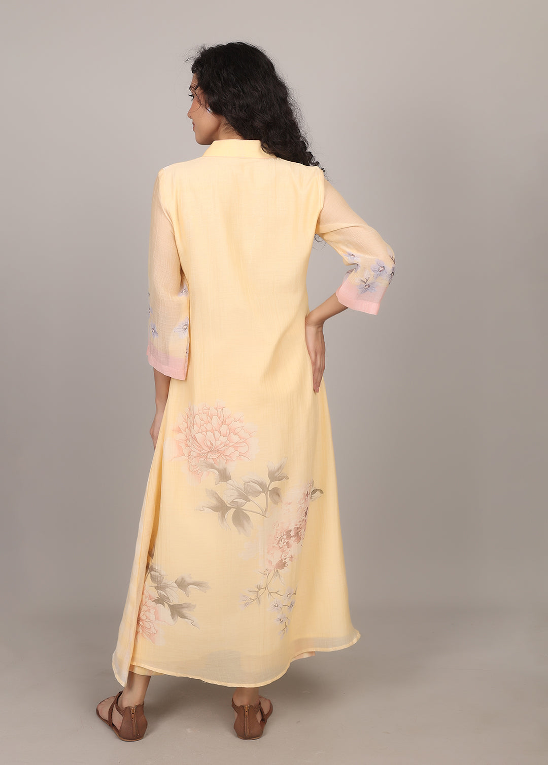 Lemon A-line Floral Kurta Set