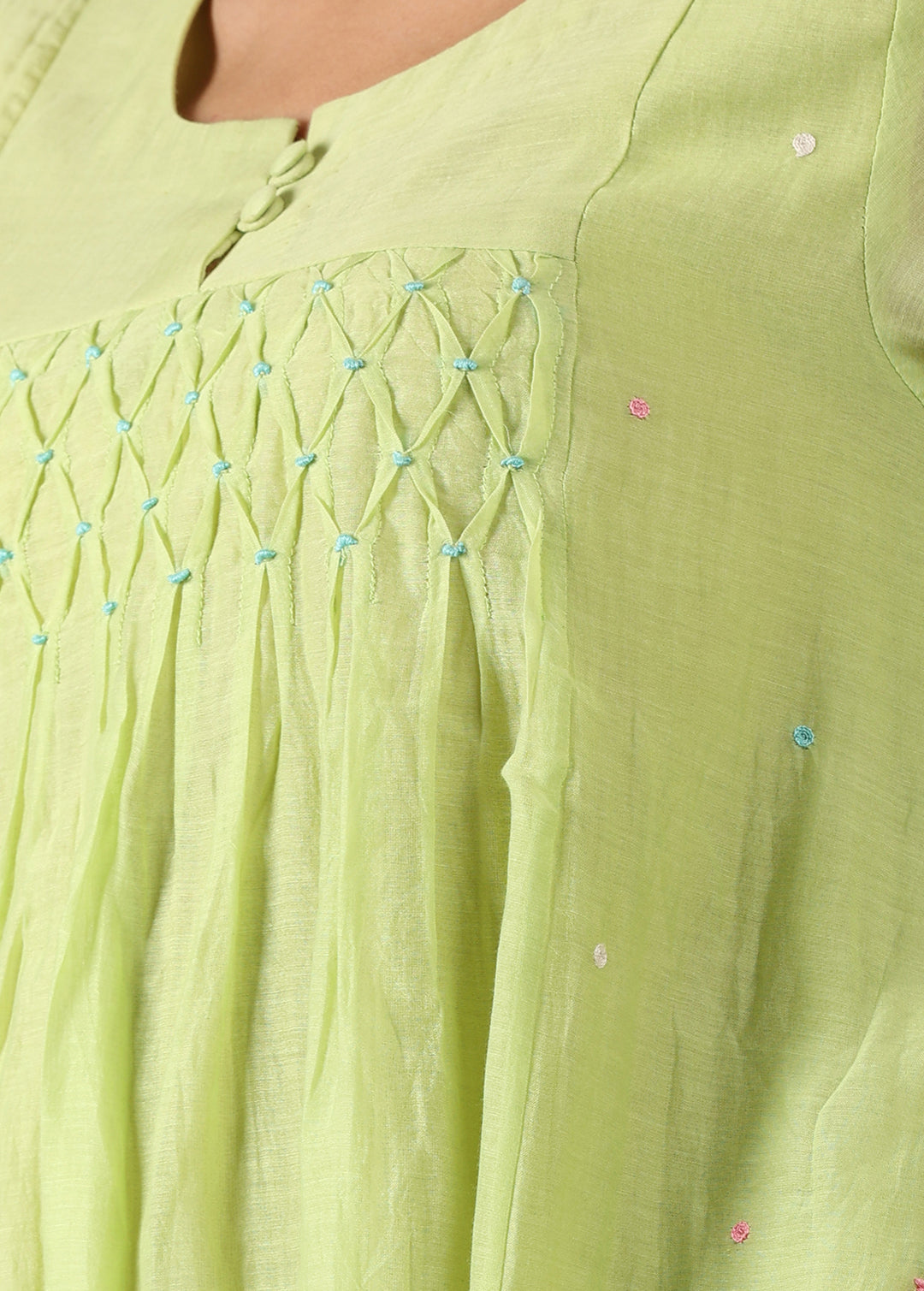 GODAVARI - Lime Green Smocking Kurta Set