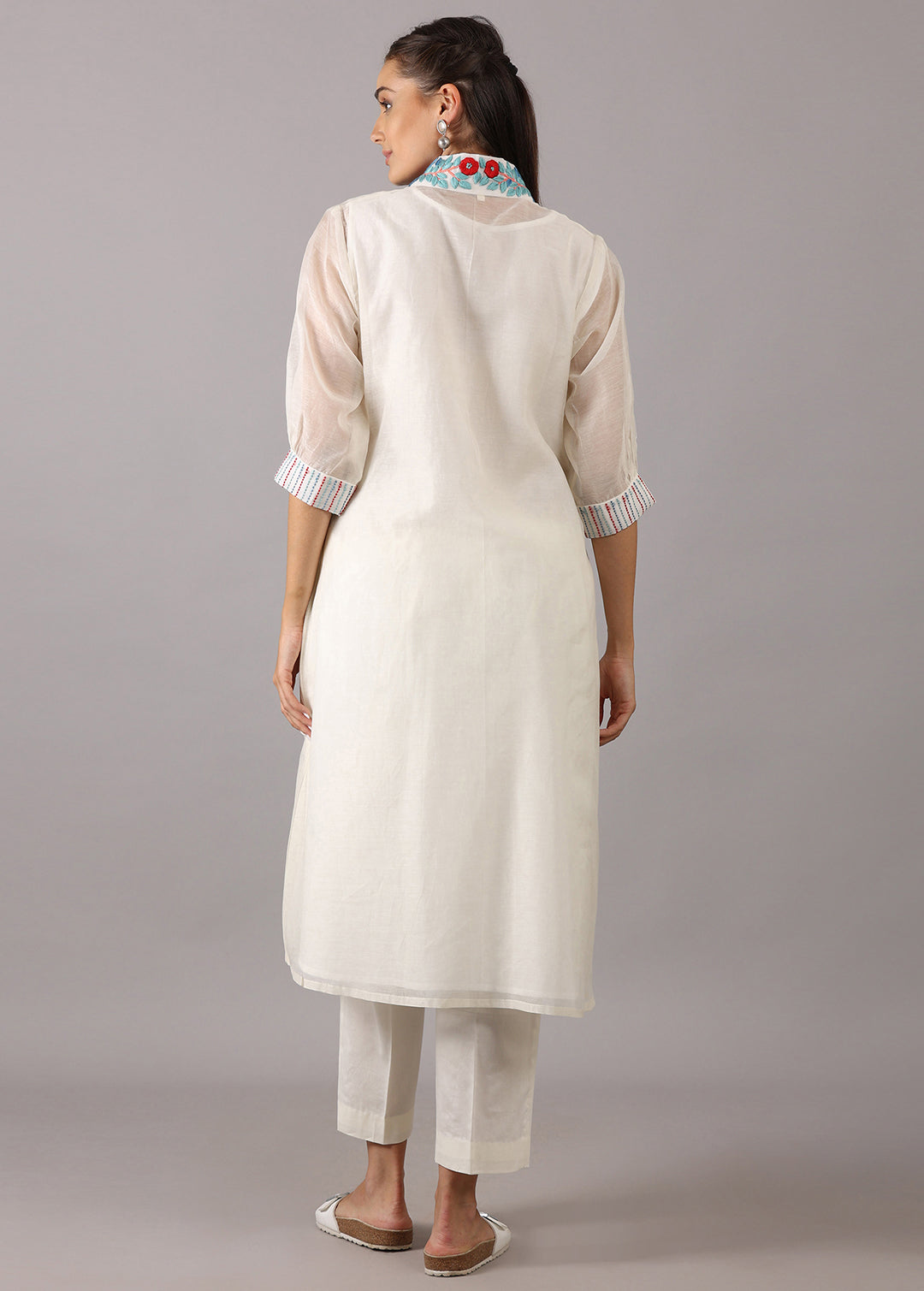 GULMOHAR - Off-white Mul Chanderi Overlap Kurta Set