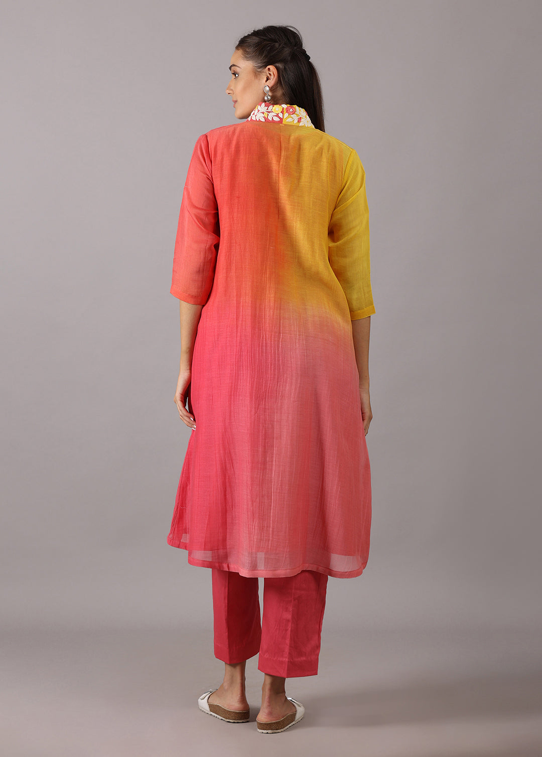 GULMOHAR- Peach Yellow Ombre Overlap Kurta Set