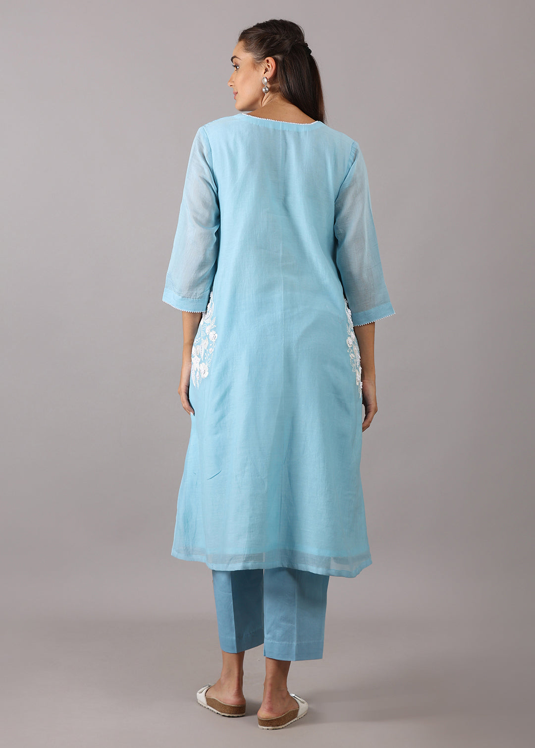 SOORAJMUKHI- Powder blue A-line Kurta Set