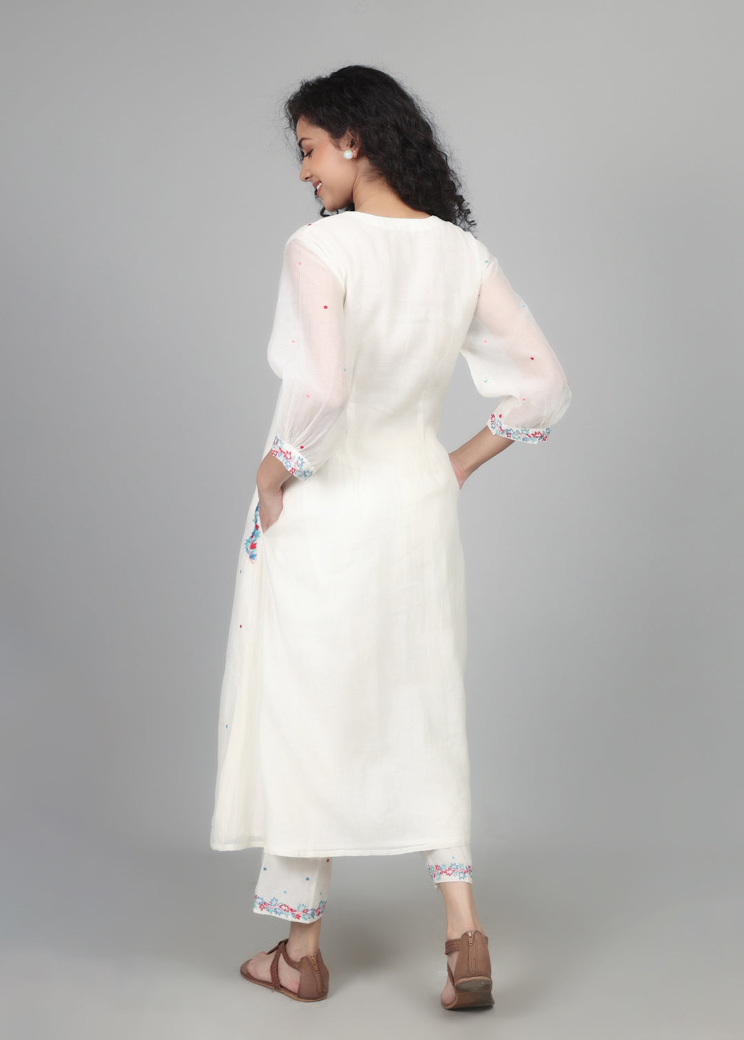 Ivory Mul Chanderi Smocking Kurta Set