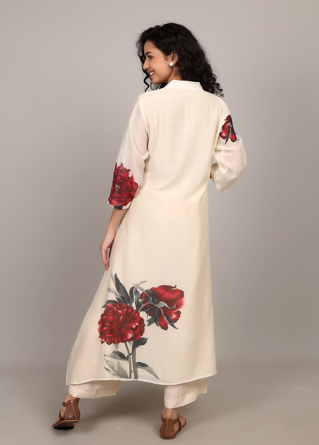 Ivory A-line Floral Kurta Set