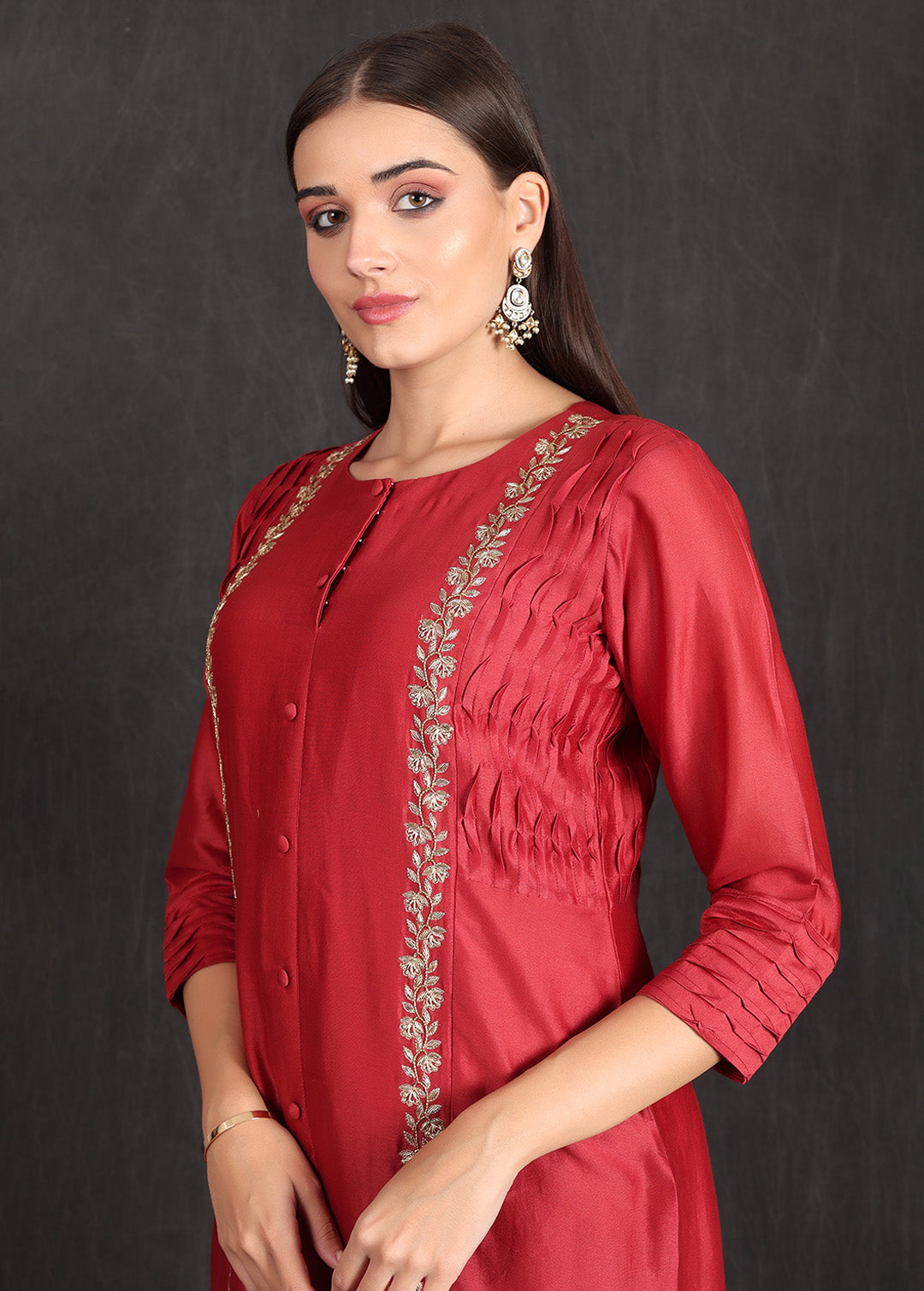 NIDA- Reddish Maroon Pleated Kurta Set