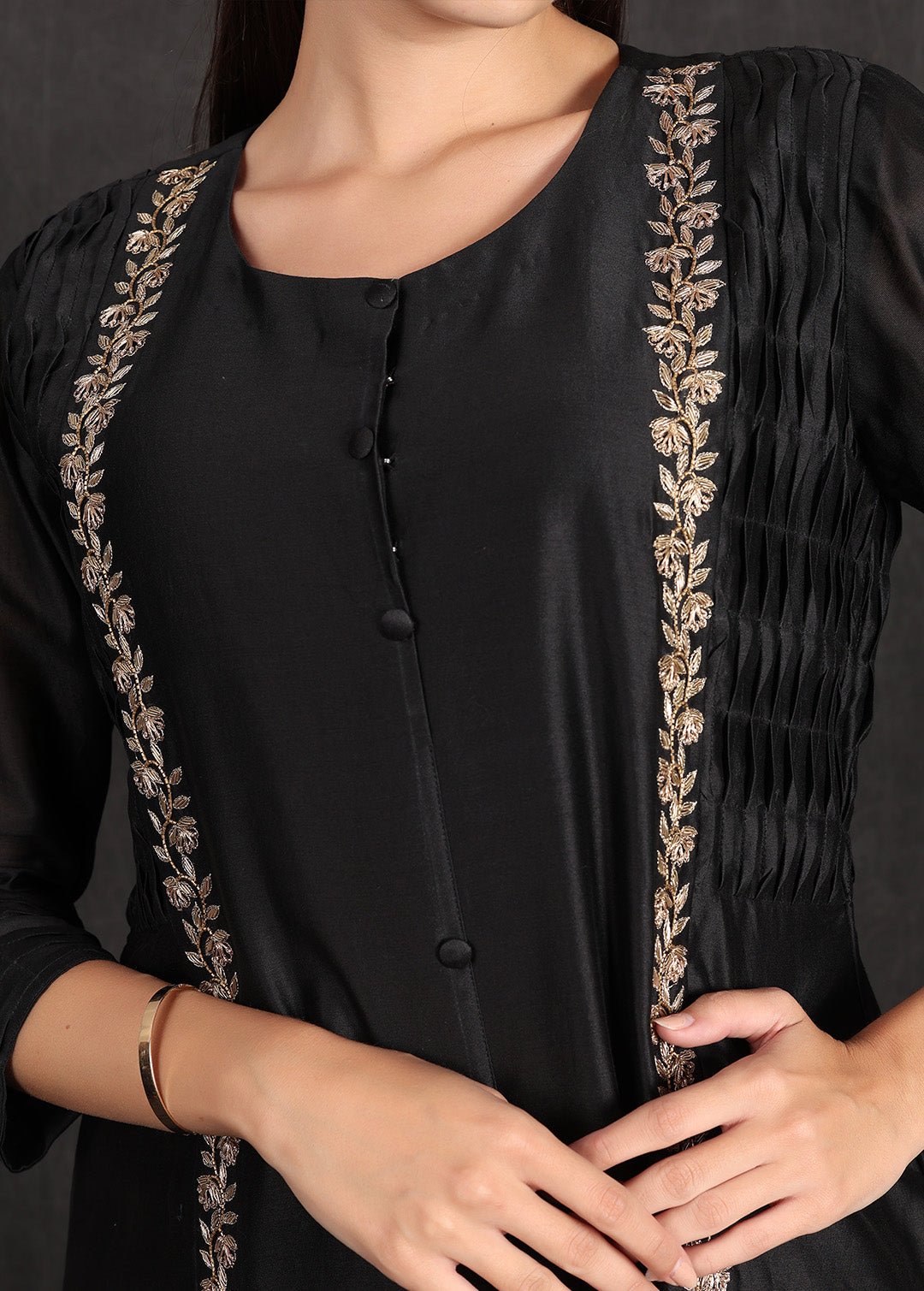 NIDA- Black Pleated Kurta Set