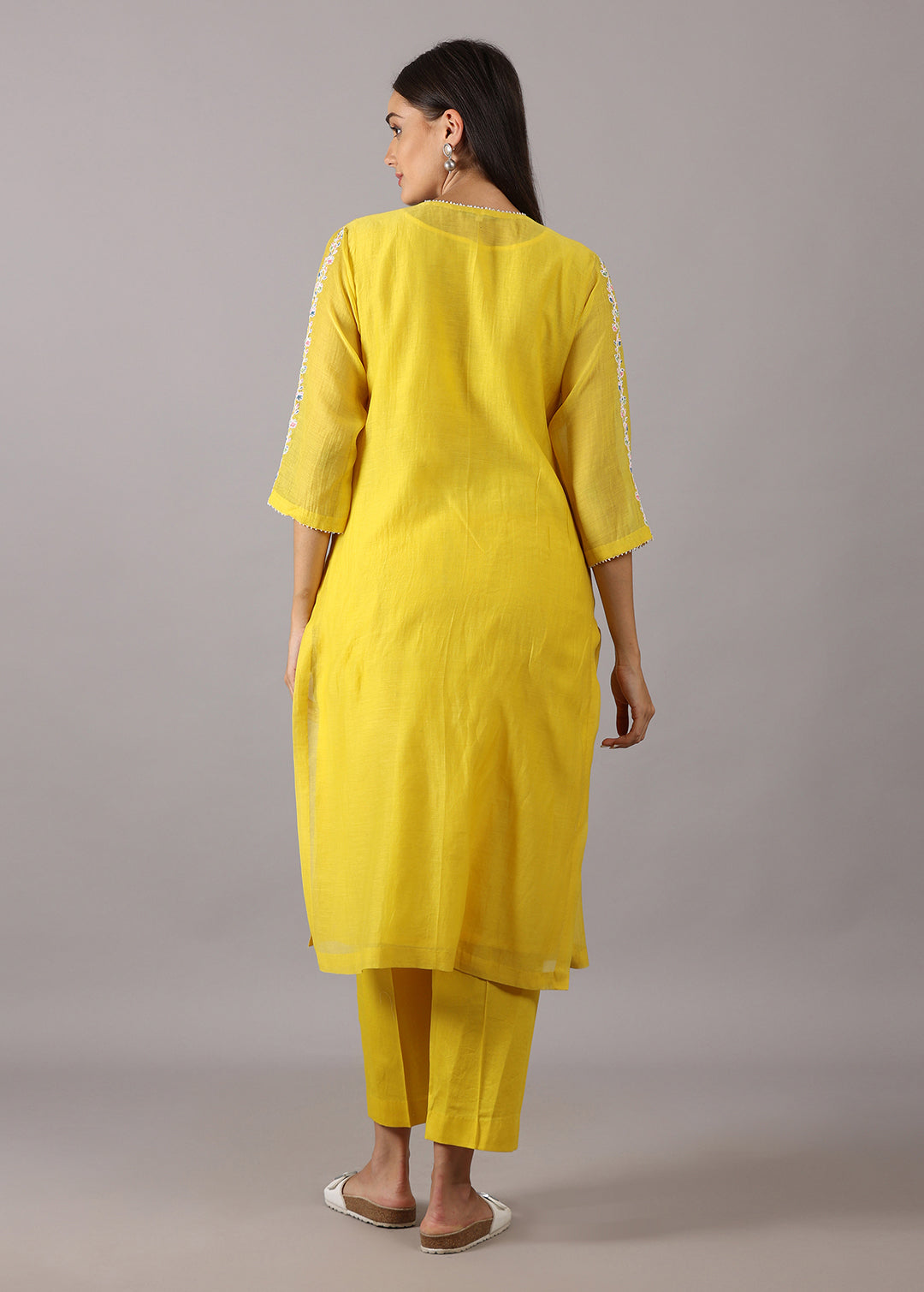 CHAMPA - Pleated Yellow Chanderi Kurta Set