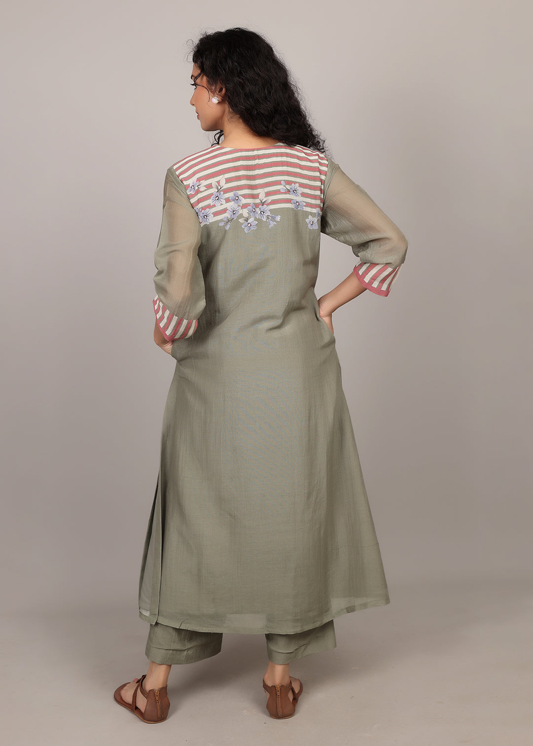 Moss Green Smocking Floral Kurta Set