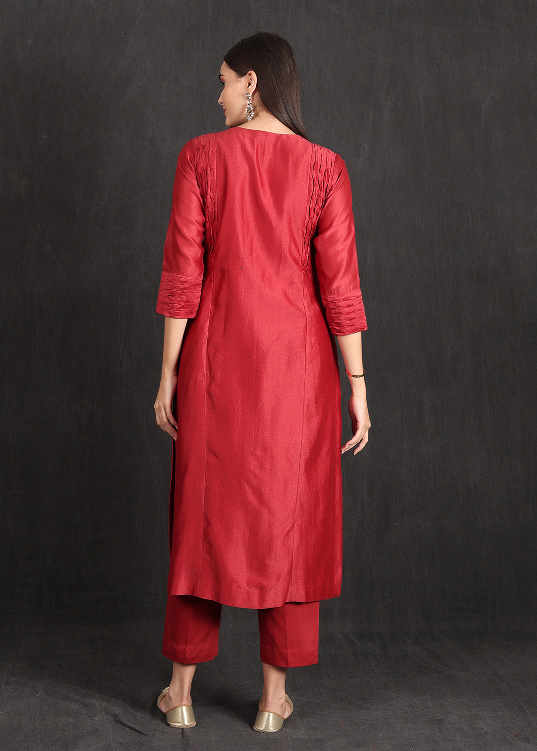 NIDA- Reddish Maroon Pleated Kurta Set