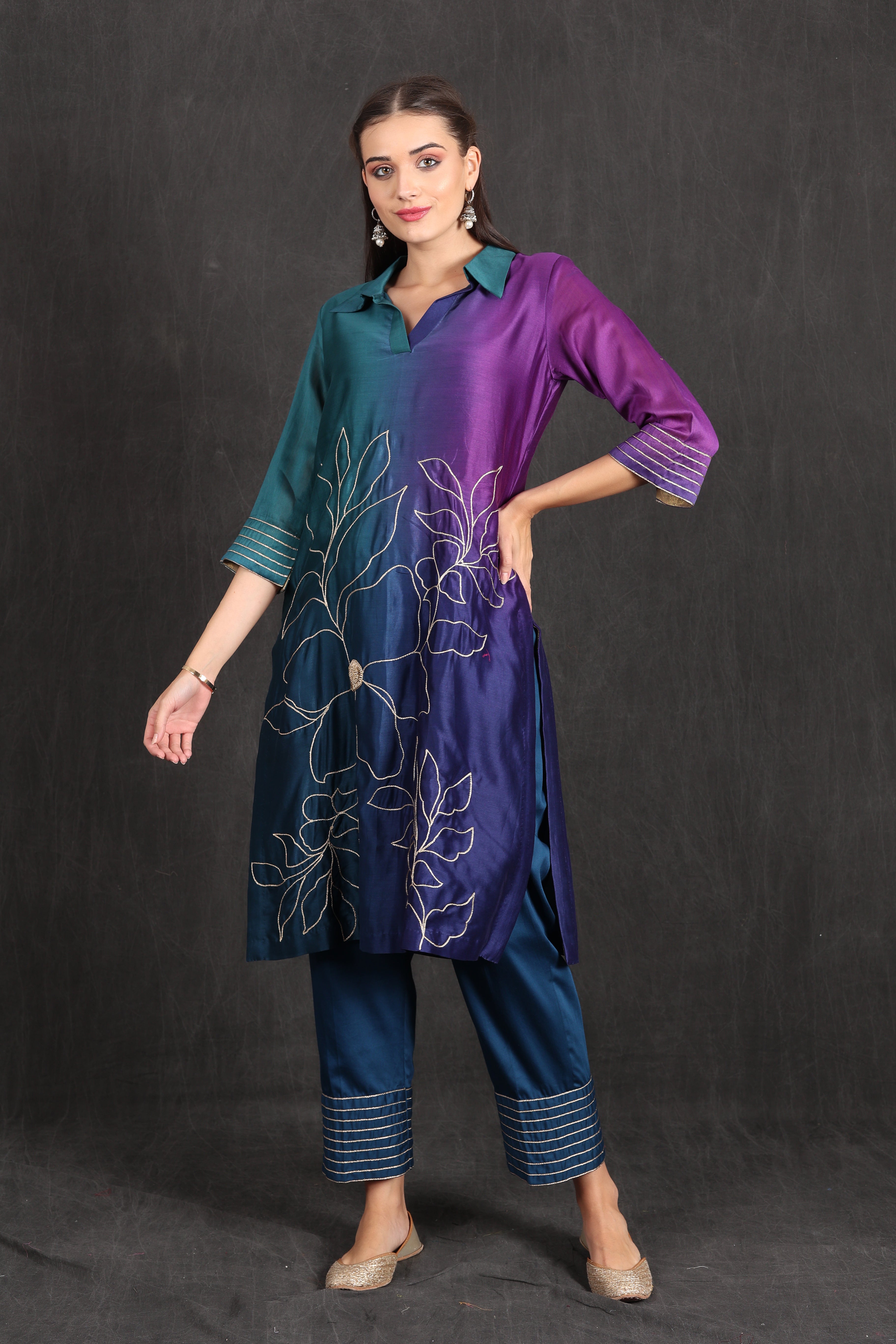 ZAINAB- Teal Purple Ombre Kurta Set