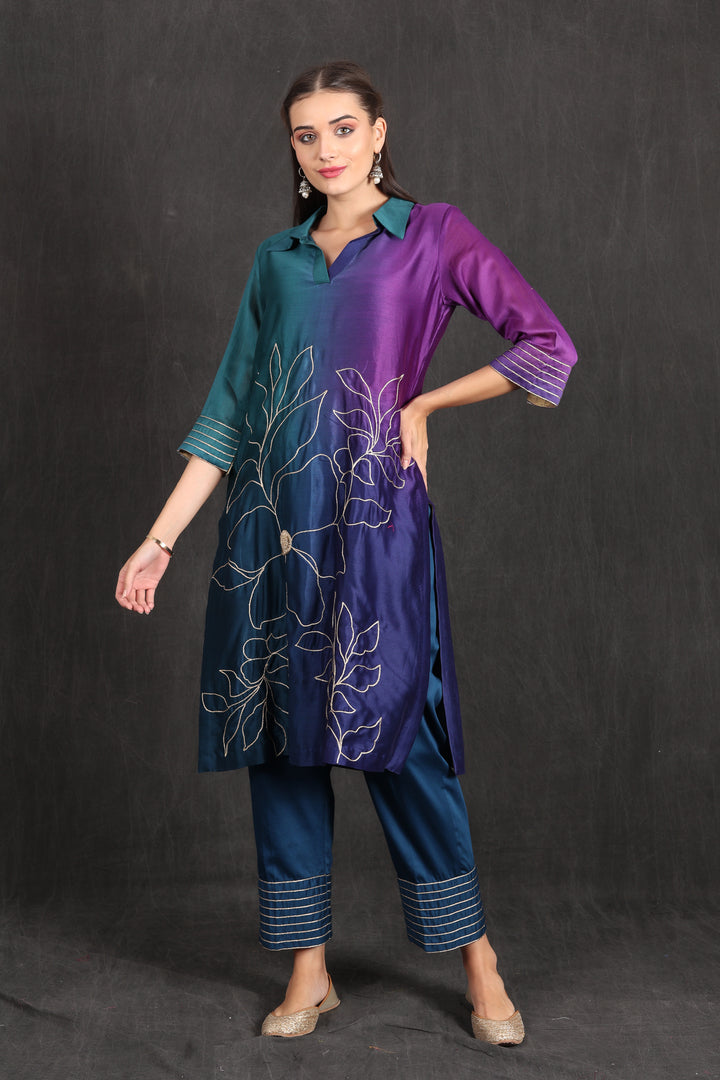 ZAINAB- Teal Purple Ombre Kurta Set