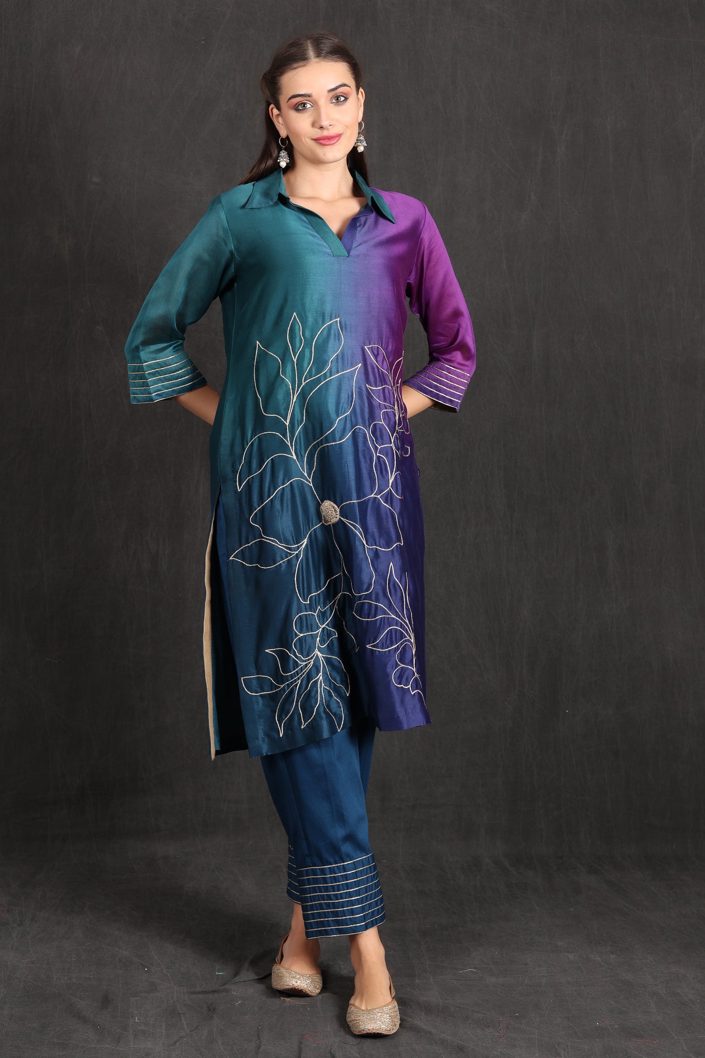 ZAINAB- Teal Purple Ombre Kurta Set