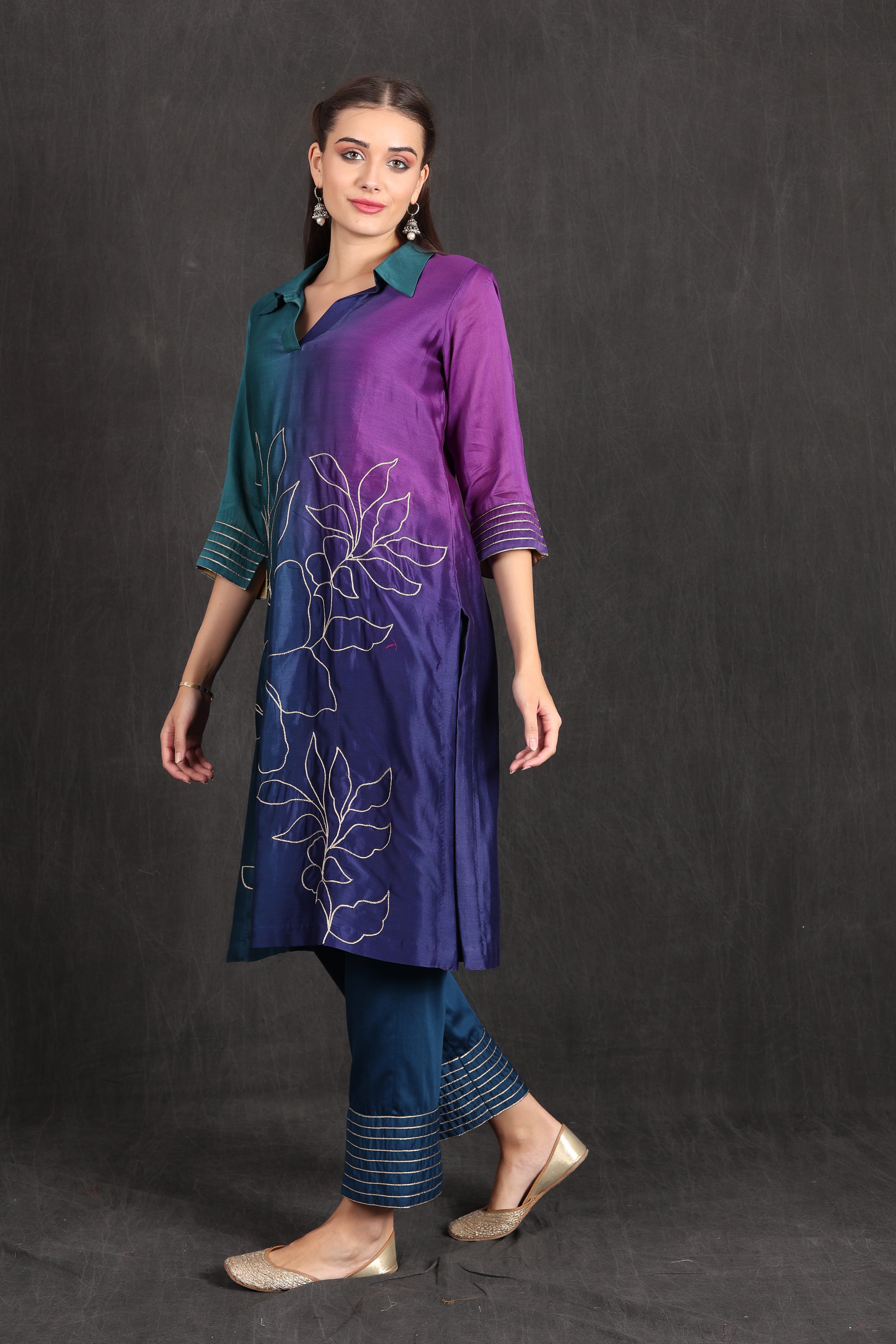 ZAINAB- Teal Purple Ombre Kurta Set