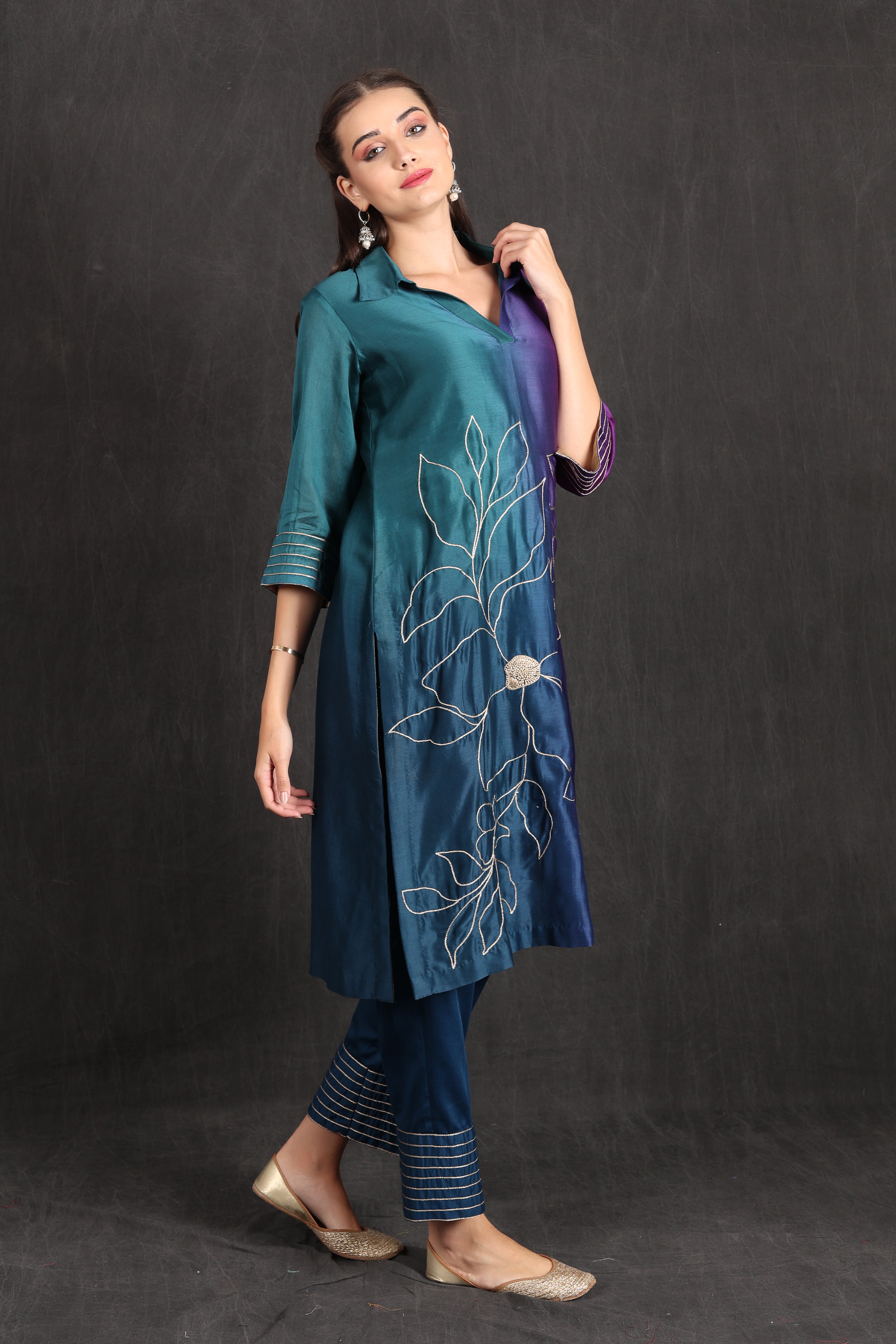 ZAINAB- Teal Purple Ombre Kurta Set