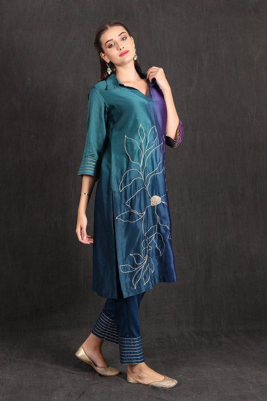 ZAINAB- Teal Purple Ombre Kurta Set