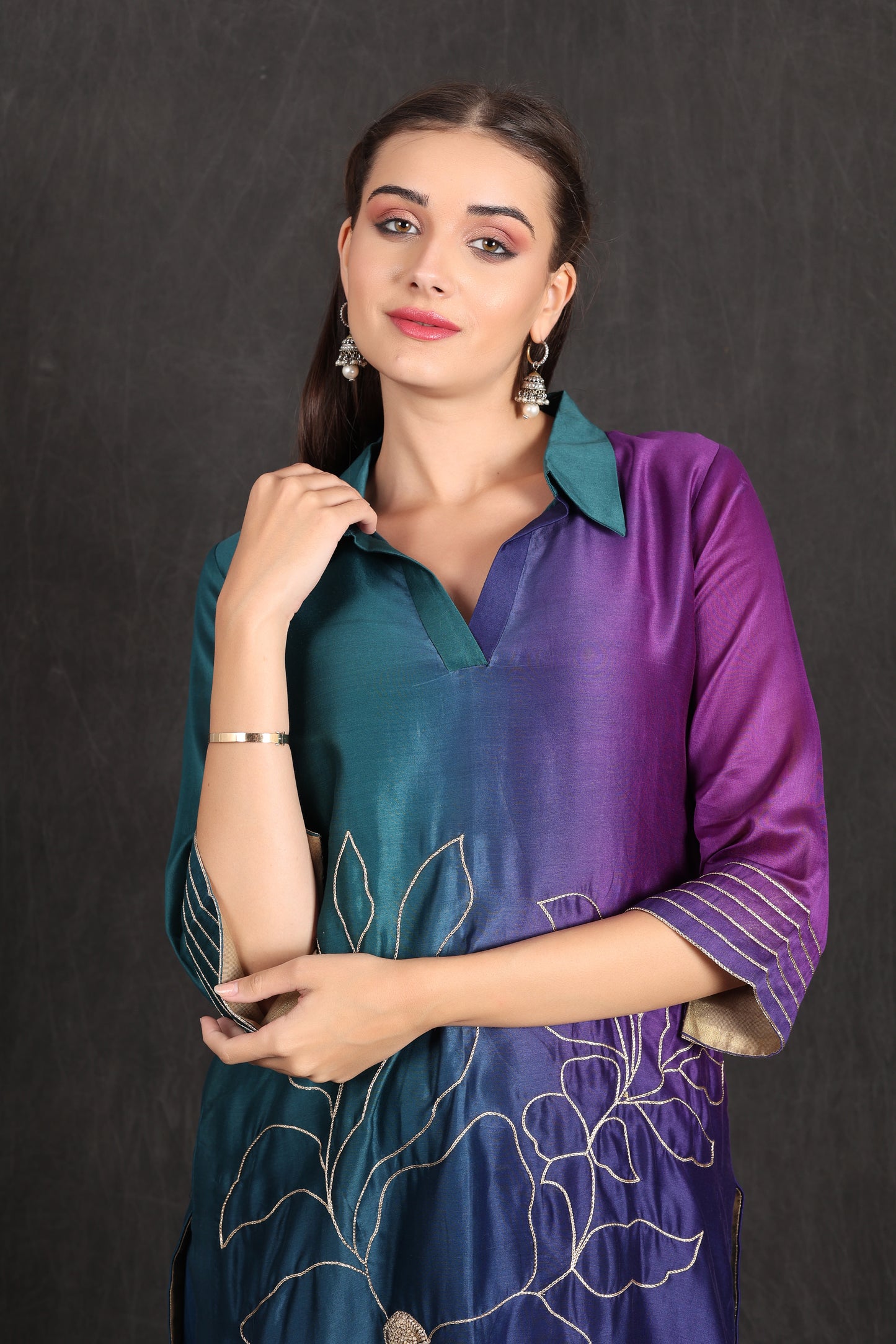 ZAINAB- Teal Purple Ombre Kurta Set