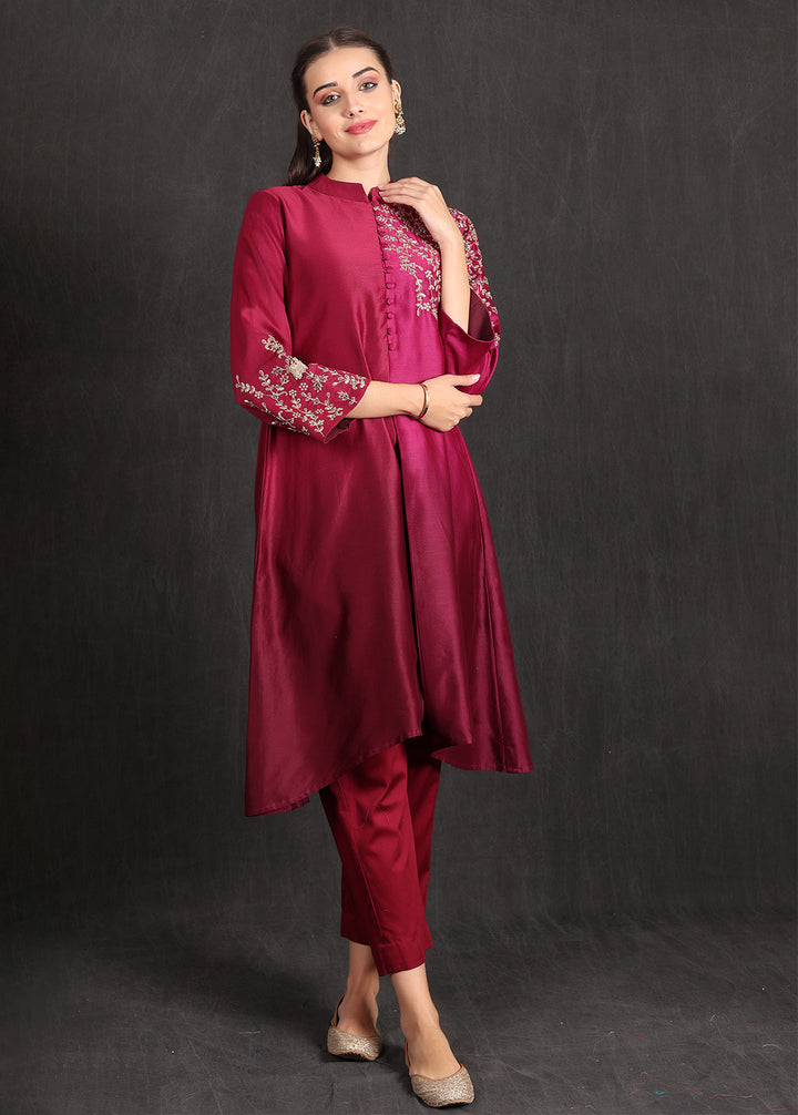 NOOR - Wine Ombre Kurta Set