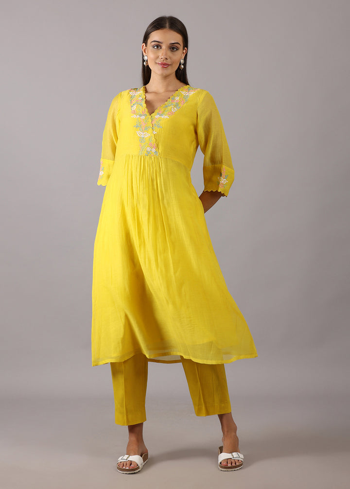 CHAMELI - Yellow Chanderi Kurta Set