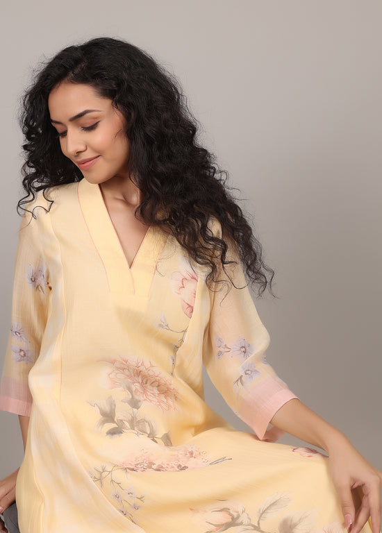 Lemon A-line Floral Kurta Set