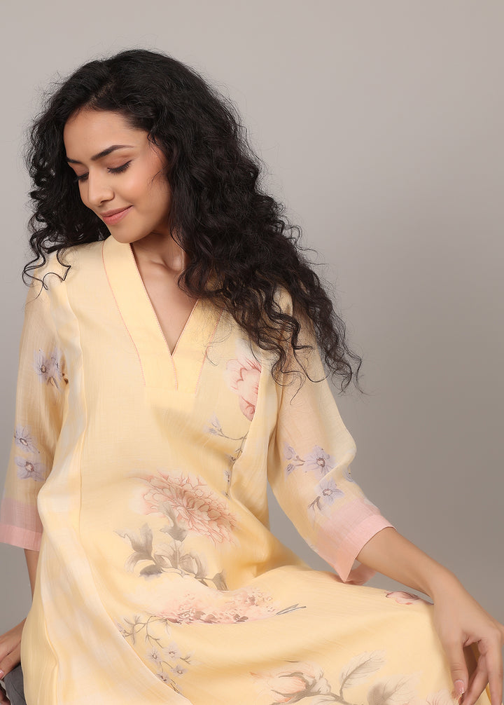 Lemon A-line Floral Kurta Set