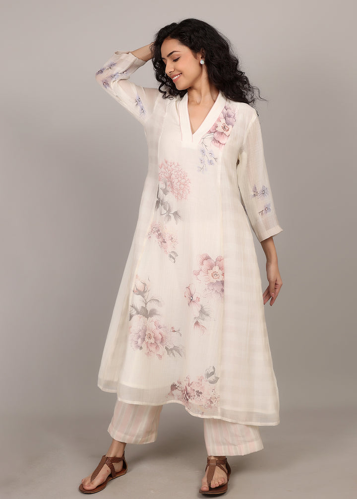 Ivory A-line Floral Kurta Set