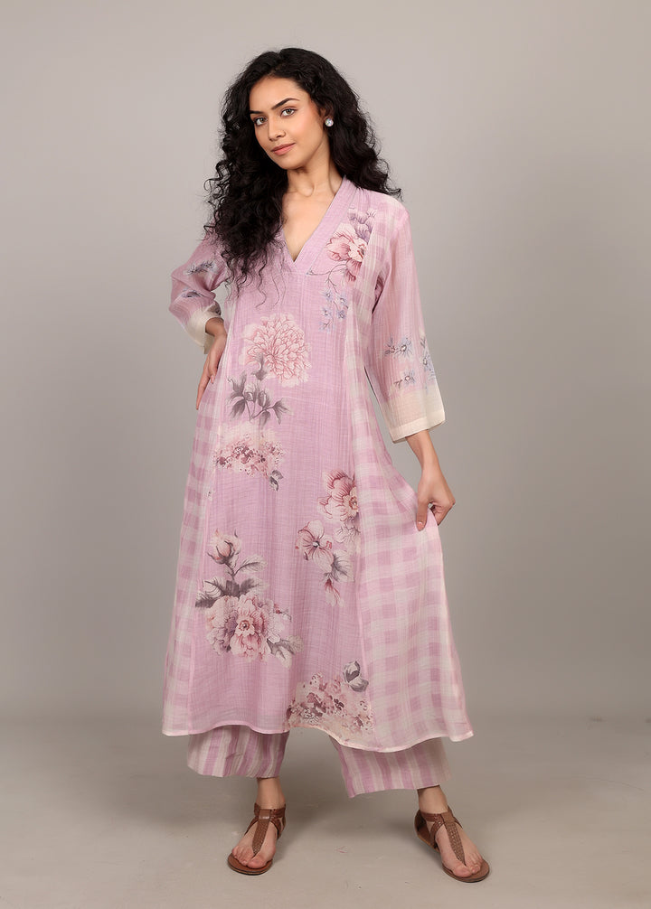 Lilac A-line Floral Kurta Set